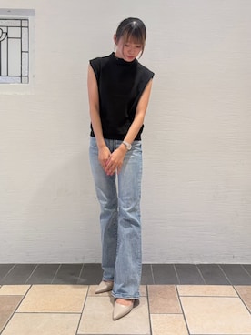 「ESPERANZA（エスペランサ）のスリングバックミュールパンプス（パンプス、ベージュ系）」を使った、suzuha14さん（レディース）の夏コーディネート