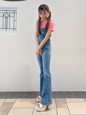 「ESPERANZA（エスペランサ）の【ラク盛り/約12㎝】ラク盛り厚底サンダル（サンダル、ホワイト系）」を使った、suzuha14さん（レディース）の夏コーディネート