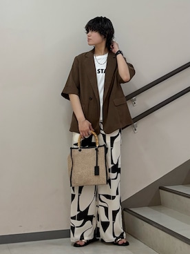 「SENSE OF PLACE by URBAN RESEARCH(センスオブプレイスバイアーバンリサーチ)の『一部WEB限定カラー』『UR TECH DRYLUXE』リネンライクジャケット(その他アウター、ブラウン系)」を使った、aikaさん(レディース・162cm)の夏コーディネート
