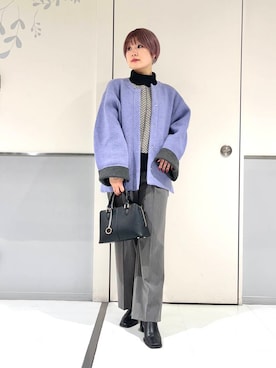 「アイテム（ノーカラーコート）」を使った、aikaさん（レディース・161cm）の秋コーディネート