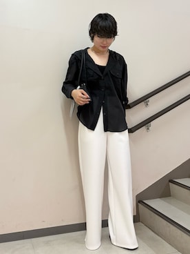 「SENSE OF PLACE by URBAN RESEARCH（センスオブプレイスバイアーバンリサーチ）のシアーフーディシャツ（シャツ/ブラウス、ブラック系）」を使った、aikaさん（レディース・162cm）の春コーディネート