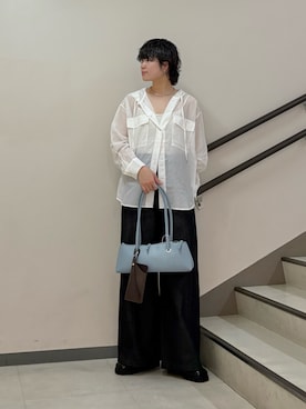 「SENSE OF PLACE by URBAN RESEARCH（センスオブプレイスバイアーバンリサーチ）のシアーフーディシャツ（シャツ/ブラウス、ホワイト系）」を使った、aikaさん（レディース・162cm）の春コーディネート