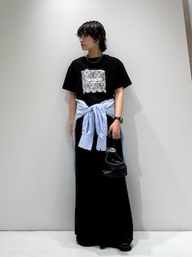 「SENSE OF PLACE by URBAN RESEARCH(センスオブプレイスバイアーバンリサーチ)のレースロゴTシャツ(Tシャツ/カットソー、ブラック系)」を使った、aikaさん(レディース・162cm)の夏コーディネート