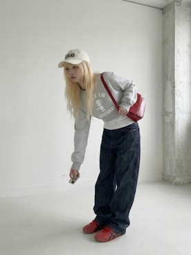 「LUCY IN RECORDのアイテム（キャップ、ブラウン系）」を使った、lucyinrecordさん（レディース・161cm）の春コーディネート