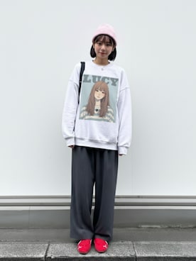 「アイテム（ニットキャップ/ビーニー、ピンク系）」を使った、lucyinrecordさん（レディース・161cm）の秋コーディネート