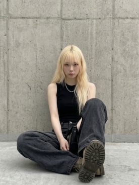 「Timberland（ティンバーランド）のアイテム（ブーツ、グリーン系）」を使った、lucyinrecordさん（レディース・161cm）の夏コーディネート