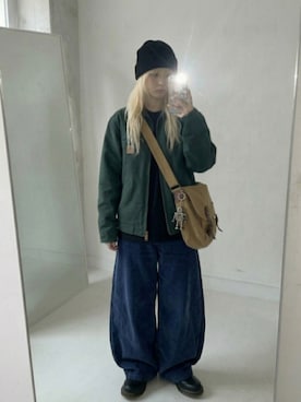 「古着のアイテム（ブルゾン、グリーン系）」を使った、lucyinrecordさん（レディース・161cm）の春コーディネート
