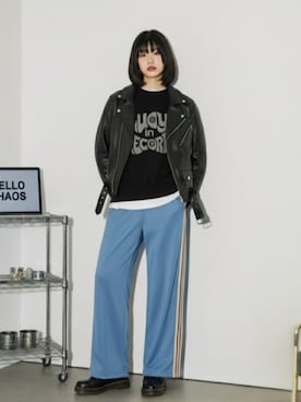 「アイテム（ライダースジャケット）」を使った、lucyinrecordさん（レディース・161cm）の秋コーディネート