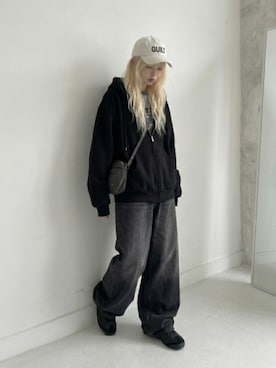 「LUCY IN RECORDのアイテム（キャップ、ブラウン系）」を使った、lucyinrecordさん（レディース・161cm）の春コーディネート