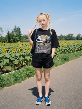 「SLY（スライ）のアイテム（パンツ）」を使った、lucyinrecordさん（レディース・161cm）の夏コーディネート
