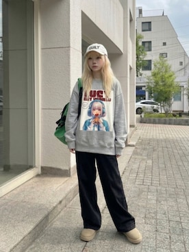 「LUCY IN RECORDのLUCY IN RECORD - LUCY EAT WORLDスウェットシャツ（スウェット、ホワイト系）」を使った、lucyinrecordさん（レディース・161cm）の春コーディネート