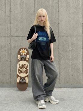 「adidas（アディダス）のオズヴィーナス / OZVENUZ / 厚底スニーカー / アディダスオリジナルス adidas Originals（スニーカー、ホワイト系）」を使った、lucyinrecordさん（レディース・161cm）の夏コーディネート