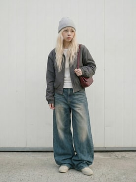 「古着のアイテム（ブルゾン、グレー系）」を使った、lucyinrecordさん（レディース・161cm）の春コーディネート