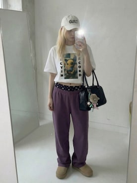 「LUCY IN RECORDのアイテム（Tシャツ/カットソー、ホワイト系）」を使った、lucyinrecordさん（レディース・161cm）の夏コーディネート