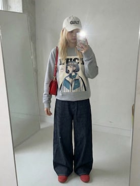 「LUCY IN RECORDのLUCY IN RECORD - NO FUTUREスウェットシャツ
（スウェット、グレー系）」を使った、lucyinrecordさん（レディース・161cm）の春コーディネート