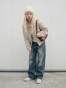 「古着のアイテム（ブルゾン、ホワイト系）」を使った、lucyinrecordさん（レディース・161cm）の春コーディネート