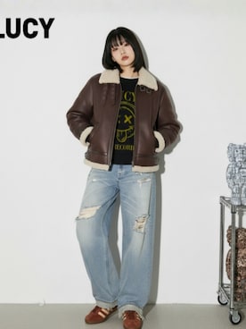 「ダメージデニムパンツ」｜lucyinrecordさん（レディース・161cm）の冬コーディネート