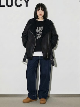 「アイテム（ムートンコート）」を使った、lucyinrecordさん（レディース・161cm）の冬コーディネート