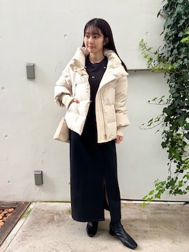 「abahouse mavie（アバハウスマヴィ）のフェイクスウェード/レザースリットタイトスカート（スカート）」を使った、Toyotaさん（レディース・153cm）の秋コーディネート