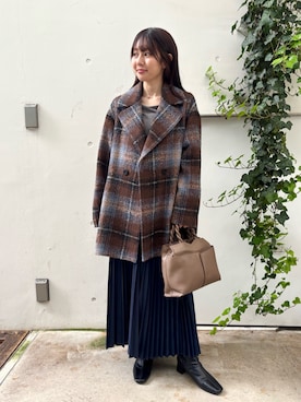 「アイテム（ピーコート）」を使った、Toyotaさん（レディース・153cm）の秋コーディネート