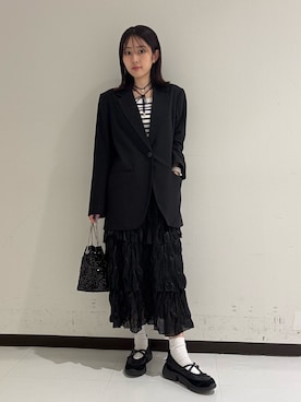 「ブラック×ホワイト」｜Toyotaさん（レディース・153cm）の冬コーディネート