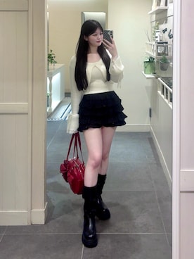 「アイテム（ボストンバッグ）」を使った、リンさん（レディース・155cm）の秋コーディネート
