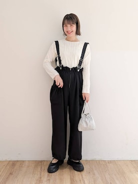 「LOWRYS FARM（ローリーズファーム）のウエストフリルサロペット　130967（ワンピース）」を使った、eriiiii36さん（レディース・169cm）の秋コーディネート