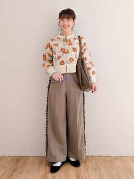 .ページ︎⸜❤︎⸝‍ サイドフリルワイドパンツ 152669を使った人気ファッション