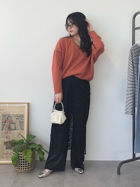「サテンパンツ」｜「アイテム（スカート）」を使った、Kanna_Kさん（レディース・157cm）の春コーディネート