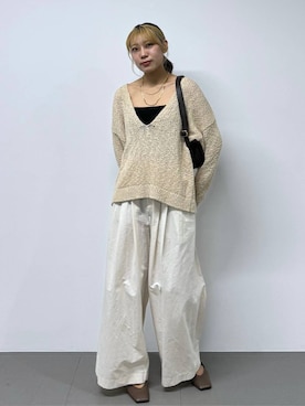 「BABYLONE（バビロン）のフカVネックニットプルオーバー（ニット/セーター）」を使った、bl_kinariさん（レディース・170cm）の春コーディネート