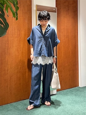 「BARNYARDSTORM（バンヤードストーム）のBARNYARDSTORM / メッシュトートBAG（トートバッグ、グレー系）」を使った、byyamaguchiさん（レディース）の夏コーディネート