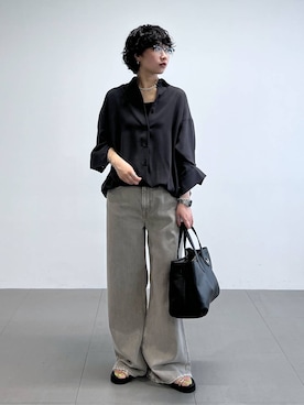 「Beau're（ヴュレ）のBARNYARDSTORM / Beau're(ヴュレ別注) / レザービックトートBAG（トートバッグ、ブラック系）」を使った、byyamaguchiさん（レディース）の夏コーディネート