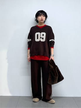 「BARNYARDSTORM（バンヤードストーム）のBARNYARDSTORM / シアーロンT（Tシャツ/カットソー、レッド系）」を使った、byyamaguchiさん（レディース）の夏コーディネート