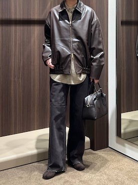 「BARNYARDSTORM（バンヤードストーム）の【「i.style closet」ご紹介アイテム】 BARNYARDSTORM / レザーZIPブルゾン/ハンドウォッシャブル / ハンドウォッシャブル（ブルゾン、ブラウン系）」を使った、byyamaguchiさん（レディース）の秋コーディネート