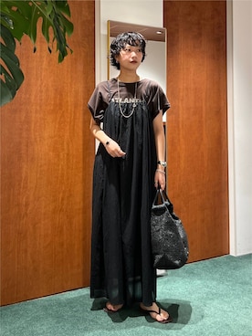 「BARNYARDSTORM（バンヤードストーム）のBARNYARDSTORM / LIFE PICTURE COLLECTION / ATLANTIC CITY フォトT（Tシャツ/カットソー、ブラウン系）」を使った、byyamaguchiさん（レディース）の夏コーディネート