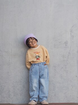 「アイテム（ニットキャップ/ビーニー、パープル系）」を使った、りなさん（キッズ・110cm）の秋コーディネート