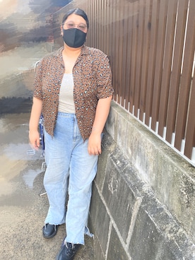 「PUNYUS（プニュズ）のスリットデニムパンツ（デニムパンツ、ブルー系）」を使った、tofuさん（レディース・163cm）の夏コーディネート