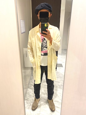 「ロックT」｜「アイテム（ステンカラーコート）」を使った、タニさんさん（メンズ・169cm）の秋コーディネート
