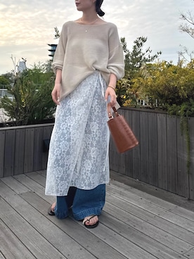 「GALLARDAGALANTE（ガリャルダガランテ）のフレアデニム（デニムパンツ、ブルー系）」を使った、gg__erinaさん（レディース・165cm）の春コーディネート