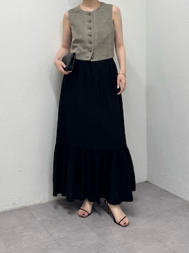 「GALLARDAGALANTE（ガリャルダガランテ）の楊柳ティアードスカート（スカート、ブラック系）」を使った、gg__erinaさん（レディース・165cm）の夏コーディネート