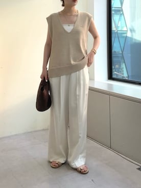「GALLARDAGALANTE（ガリャルダガランテ）のサテンスラックス（その他パンツ、ホワイト系）」を使った、gg__erinaさん（レディース・165cm）の夏コーディネート