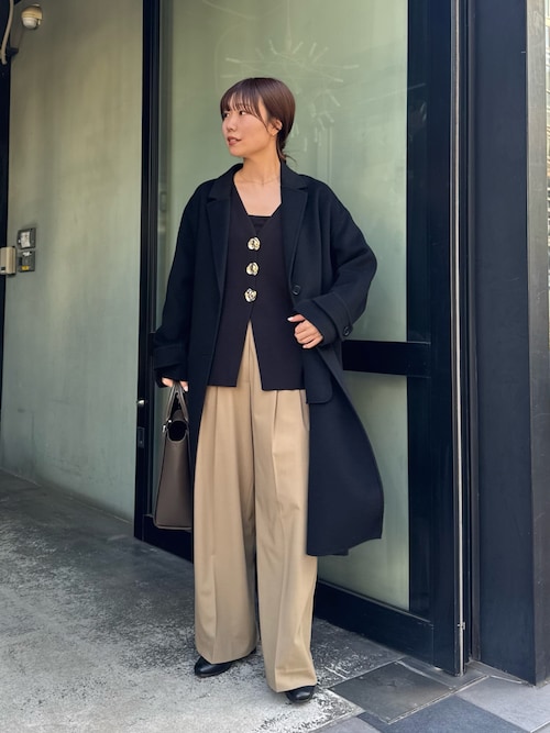 【手洗い可】梳毛タックワイドパンツ