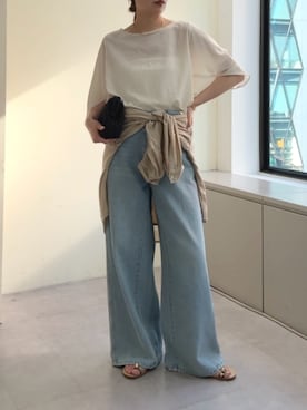 「GALLARDAGALANTE（ガリャルダガランテ）のライトデニム（デニムパンツ、ブルー系）」を使った、gg__erinaさん（レディース・165cm）の夏コーディネート