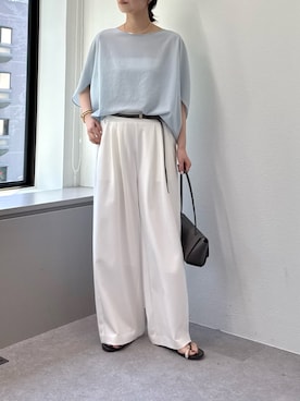 「GALLARDAGALANTE（ガリャルダガランテ）の【快適パンツ】【セットアップ対応】ジャージー2タックパンツ（その他パンツ、ホワイト系）」を使った、gg__erinaさん（レディース・165cm）の春コーディネート