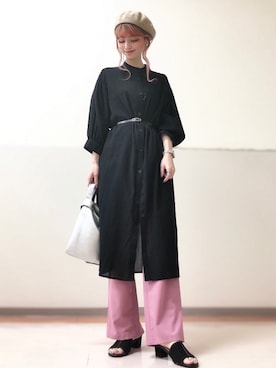 「スリットパンツ」｜「アイテム（シャツワンピース）」を使った、erina🥀さん（レディース・164cm）の夏コーディネート
