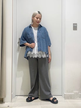 「GLOBAL WORK（グローバルワーク）のステンレスアソートサイズチョーカー/325801（ネックレス、シルバー系）」を使った、まるこさん（レディース・156cm）の夏コーディネート