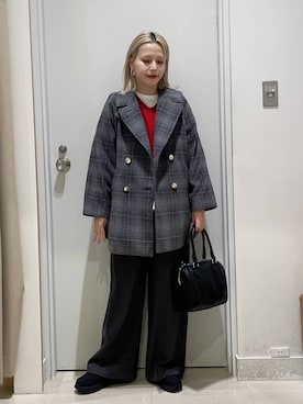 「おでかけ」｜「アイテム（チェスターコート）」を使った、まるこさん（レディース・156cm）の冬コーディネート
