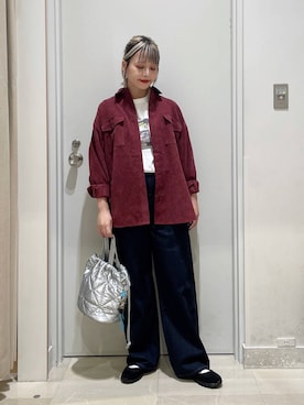 「GLOBAL WORK（グローバルワーク）のGOODデニムバギーパンツ/498388（デニムパンツ）」を使った、まるこさん（レディース・156cm）の秋コーディネート