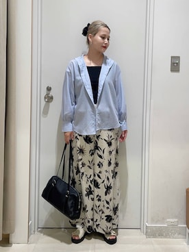 「GLOBAL WORK（グローバルワーク）のさらさらリラックスイージーパンツ/636563（その他パンツ、ホワイト系）」を使った、まるこさん（レディース・156cm）の春コーディネート