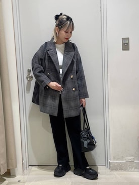 「アイテム（チェスターコート）」を使った、まるこさん（レディース・156cm）の秋コーディネート